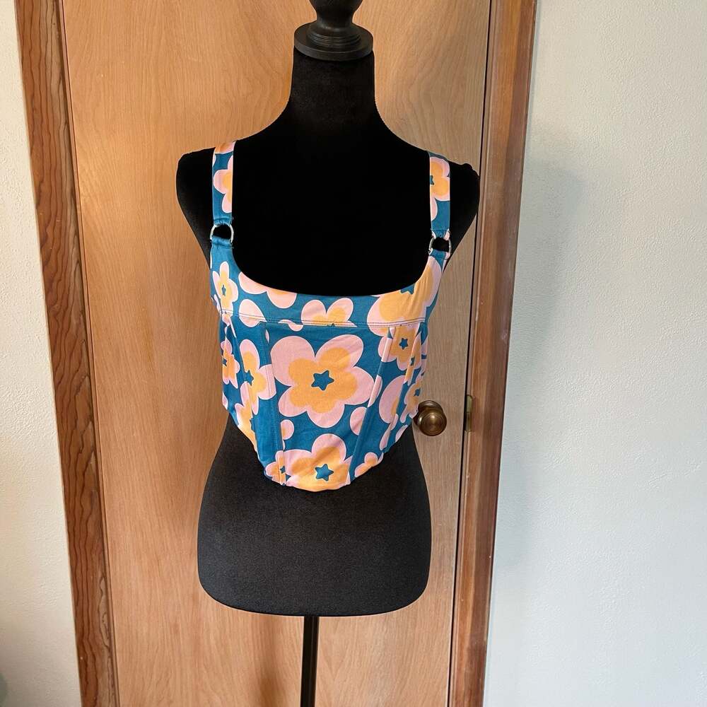 princess polly Blue and yellow groovy floral corset...